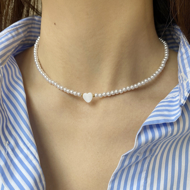 Beaded Pearl Necklace Women Heart