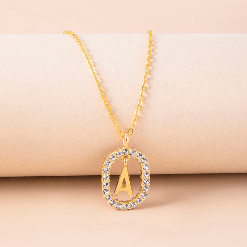 Crystal Gold Letter Necklace for Women