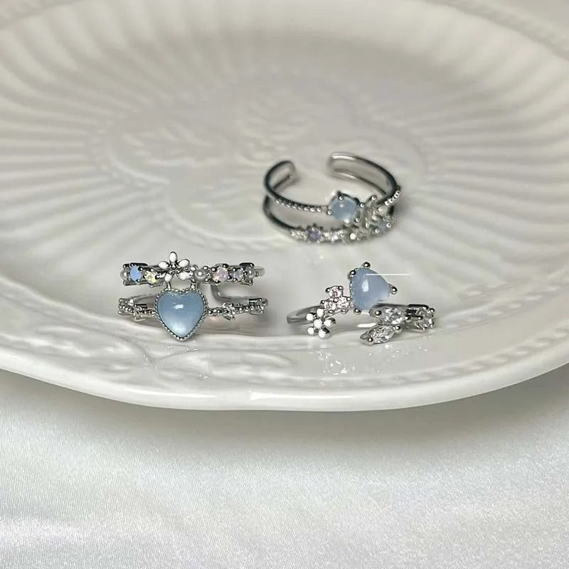 Fashion Blue Opal Heart Rings for Women