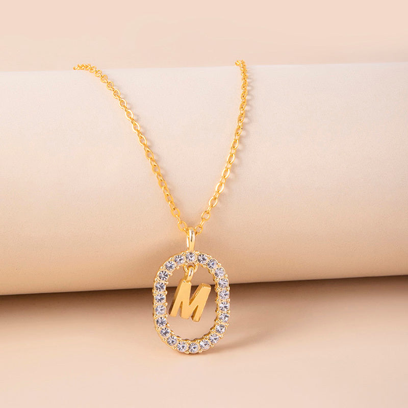 Crystal Gold Letter Necklace for Women