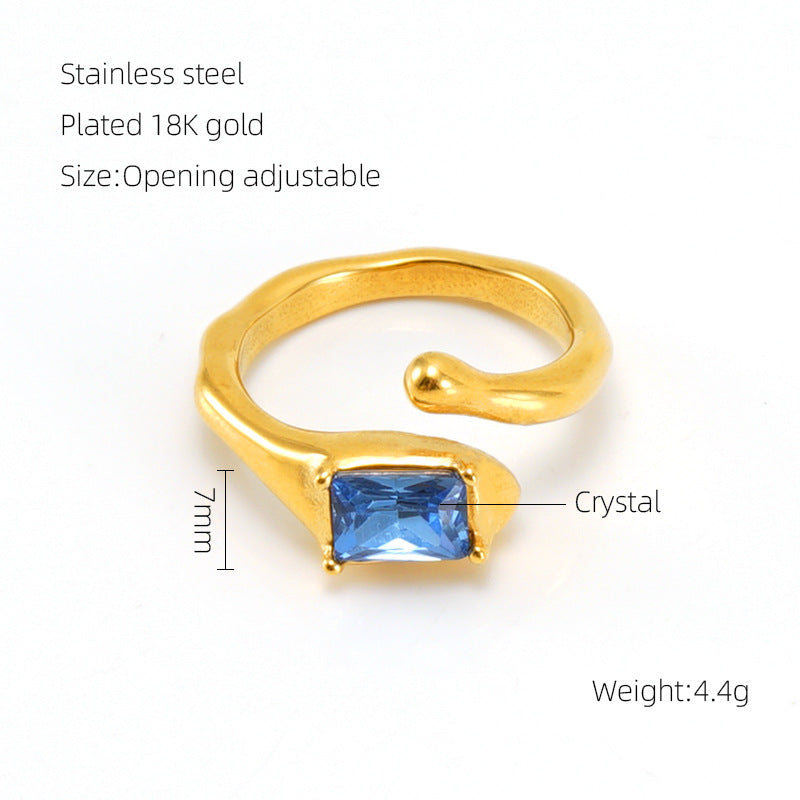 Retro Titanium Steel Moonstone Ring Hip Hop Irregular Geometry