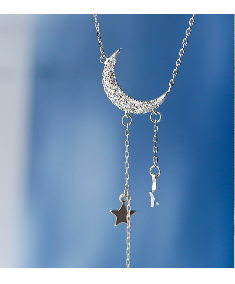 Silver star moon tassel necklace female