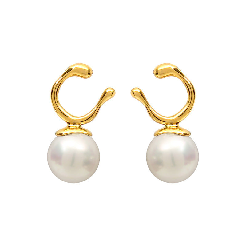 Gold-plated copper pearl earrings