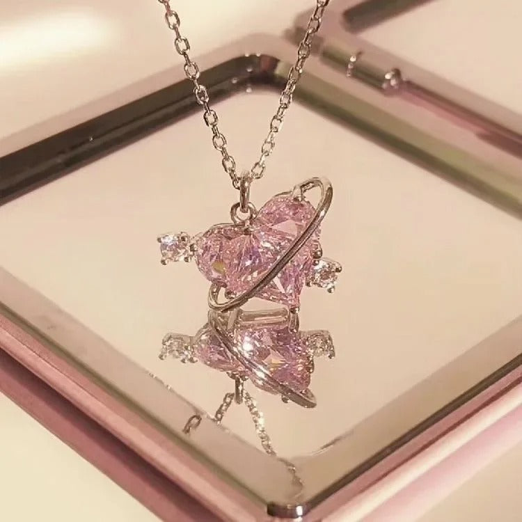 Y2K Pink Heart Zircon Punk Necklace