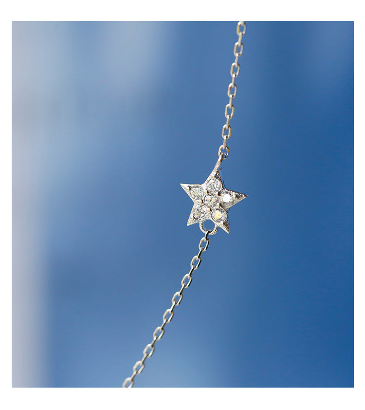 Silver star moon tassel necklace female