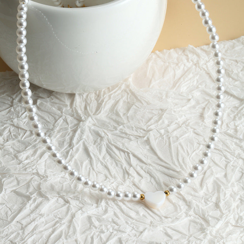 Beaded Pearl Necklace Women Heart