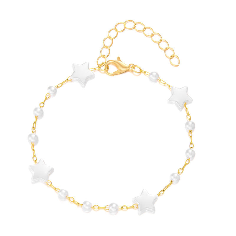 Love Heart Imitation Pearl Bracelet Anklet Suit Women's