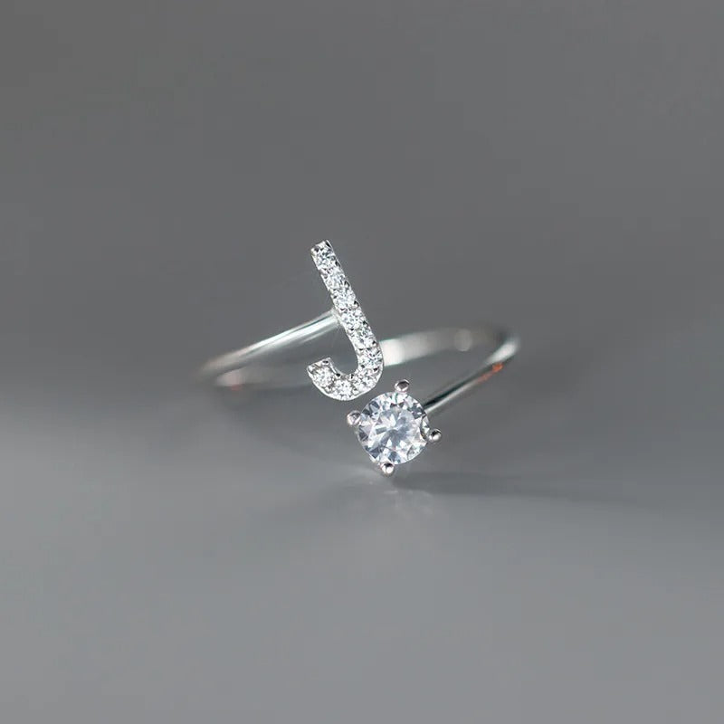 Zircon Initial A-Z Letter Ring For Women Metal