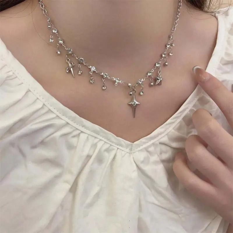 Harajuku Four Pointed Star Tassel Necklace for Women