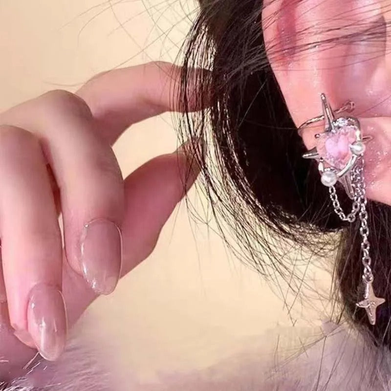 1Pcs Pink Crystal Heart Star Ear Clip