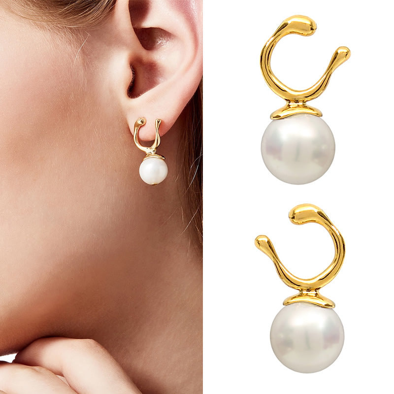 Gold-plated copper pearl earrings