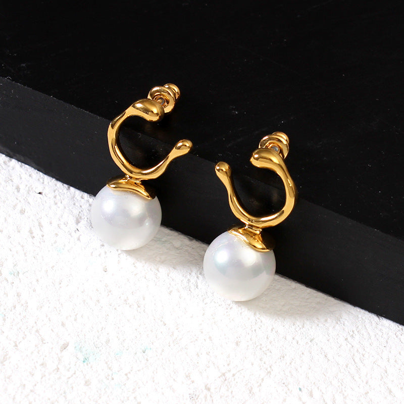 Gold-plated copper pearl earrings