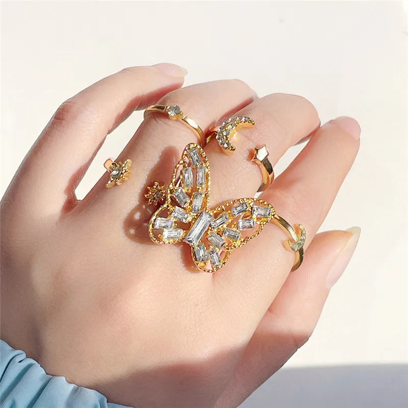 Modyle Boho Gold Color Heart Rings