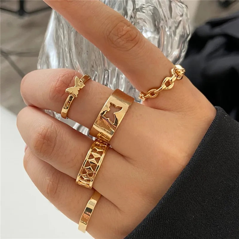 Modyle Boho Gold Color Heart Rings