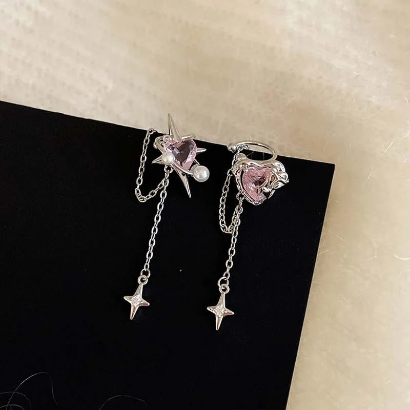 1Pcs Pink Crystal Heart Star Ear Clip