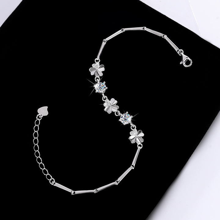 Sterling Silver Moissanite Four-leaf  Bracelet