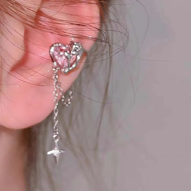 1Pcs Pink Crystal Heart Star Ear Clip