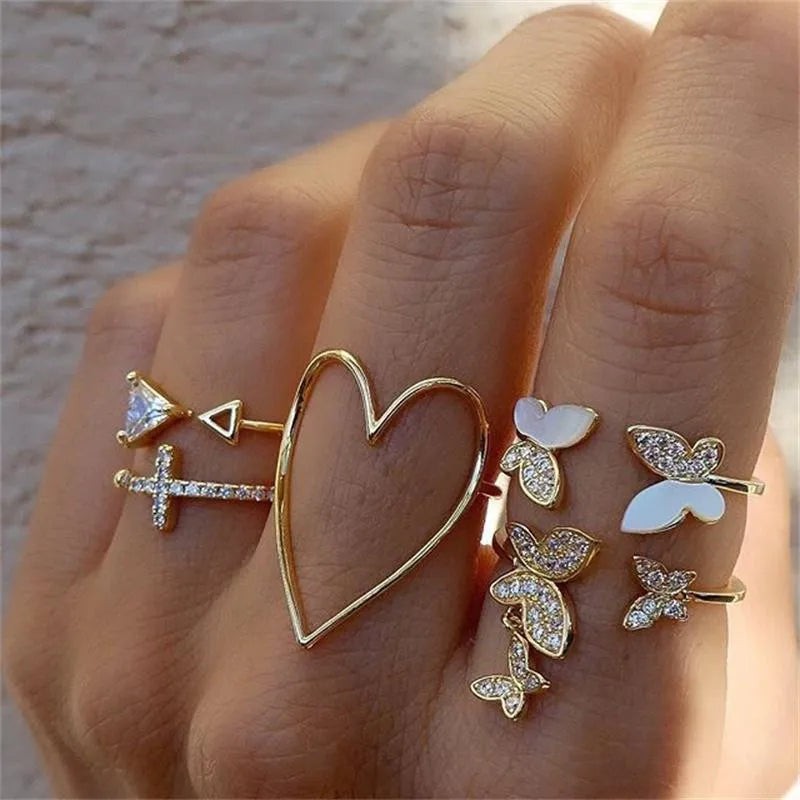 Modyle Boho Gold Color Heart Rings