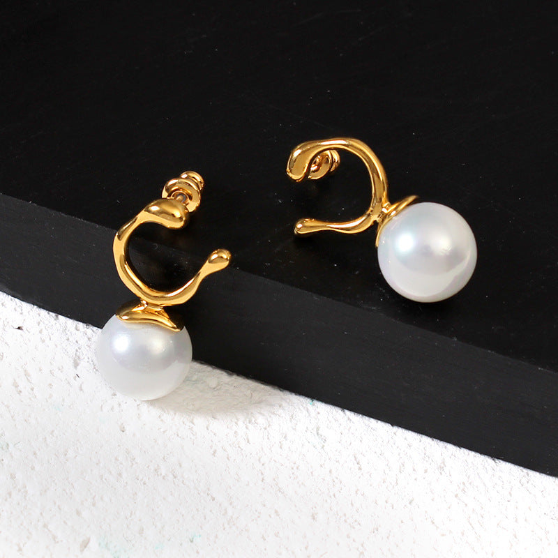 Gold-plated copper pearl earrings