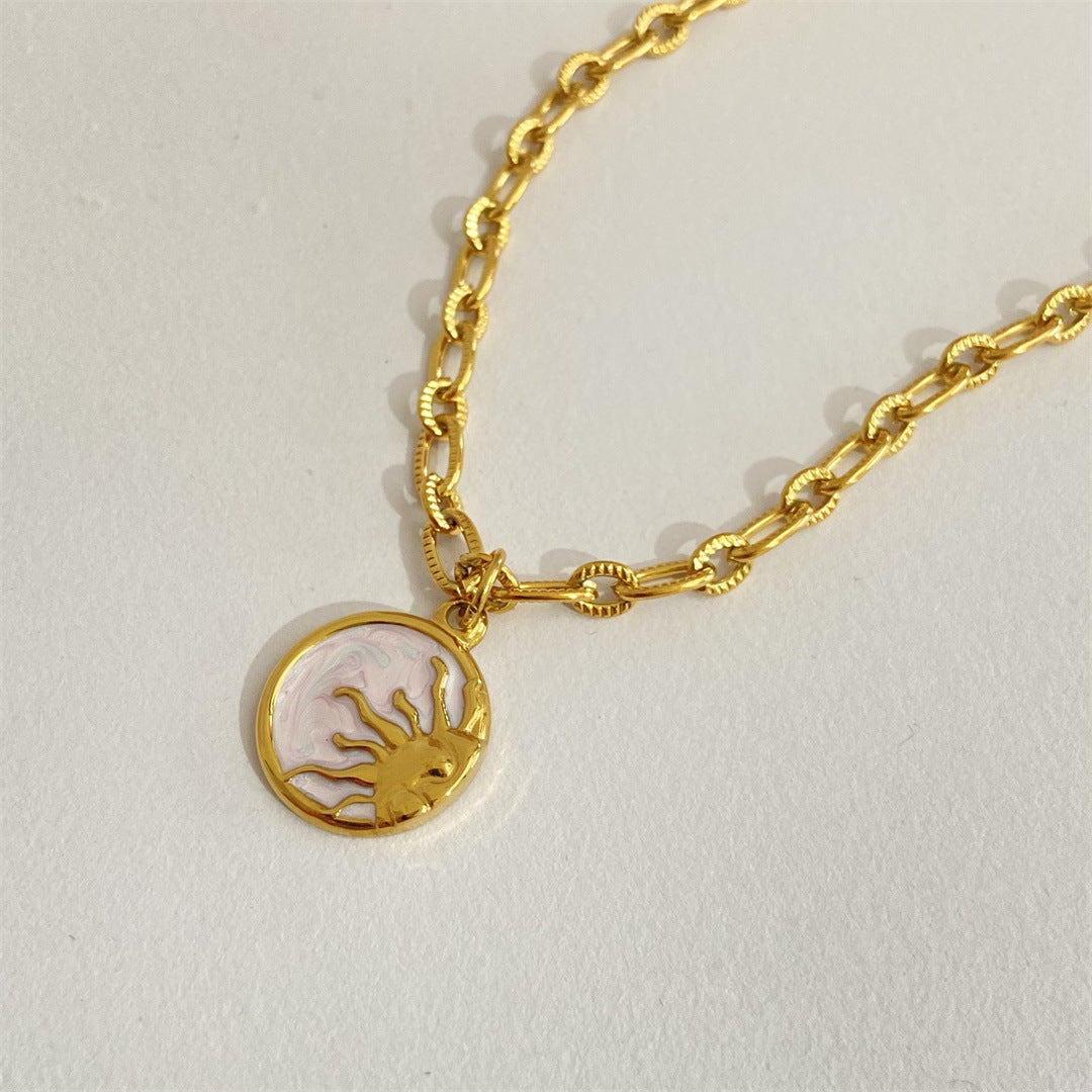 Sun Moon Round Mother Shell Pendant Necklace