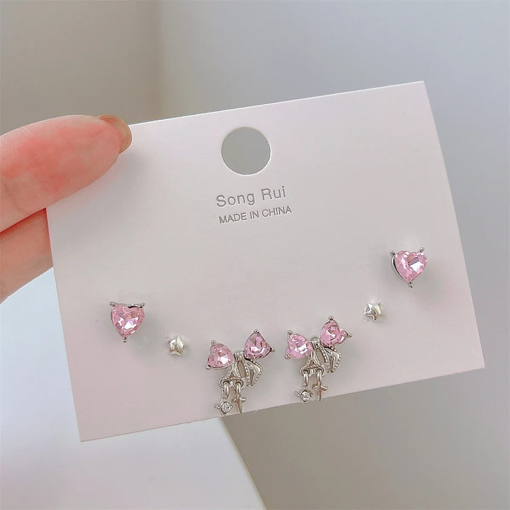 17KM INS Y2K Pink Heart Stud Earrings for Women