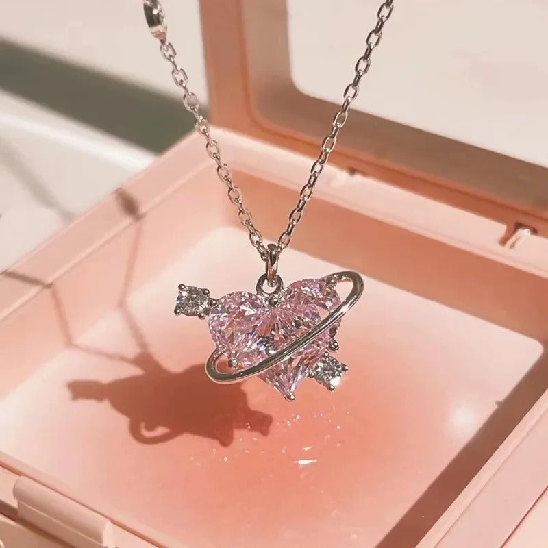 Y2K Pink Heart Zircon Punk Necklace