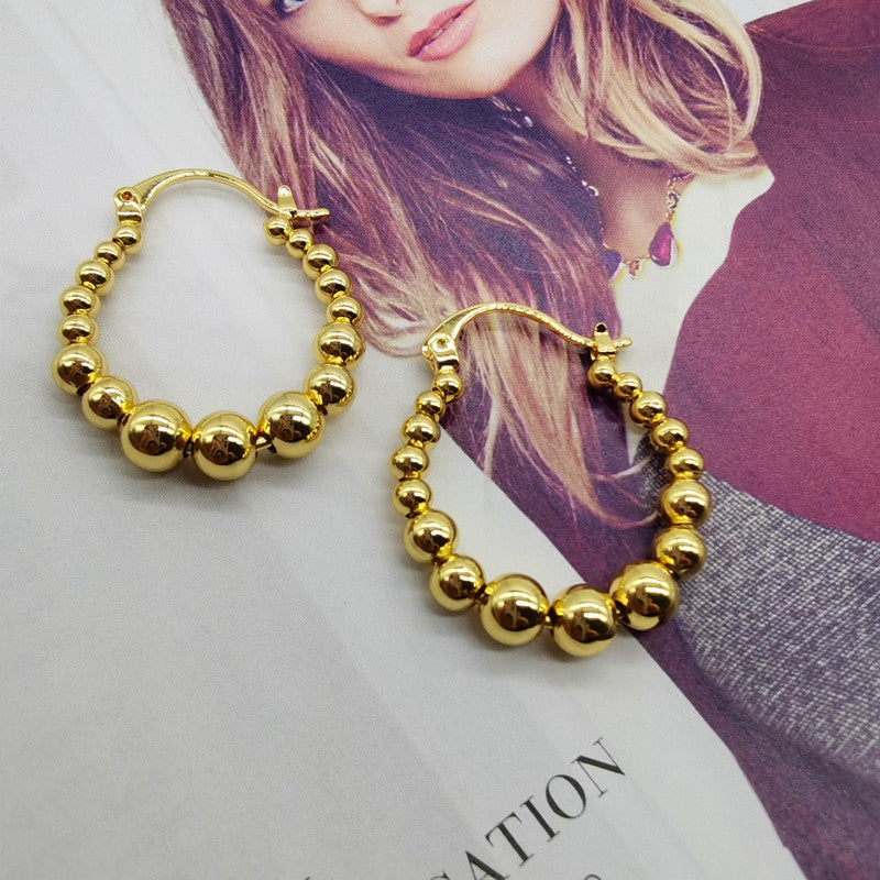 Gold Beaded Circle Hoop Earrings