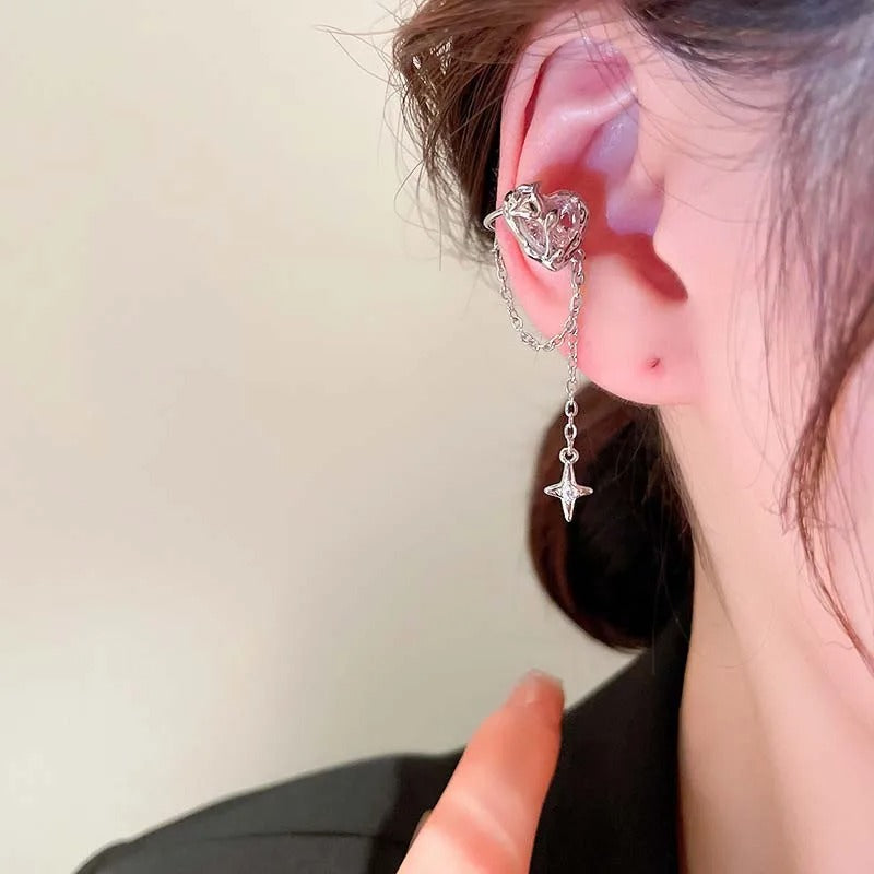 1Pcs Pink Crystal Heart Star Ear Clip