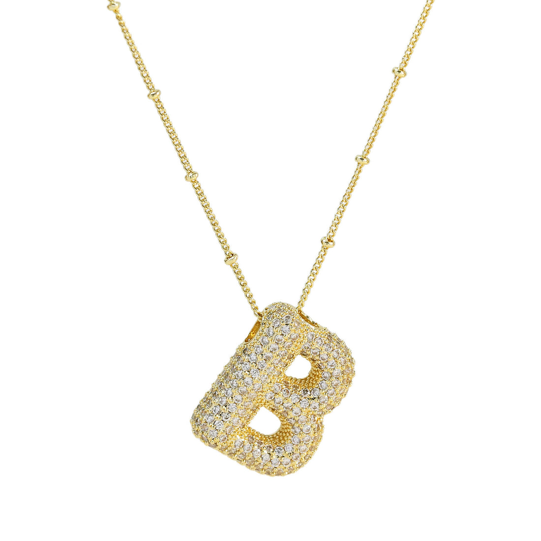 Brass Zircon Balloon Letter Pendant Necklace