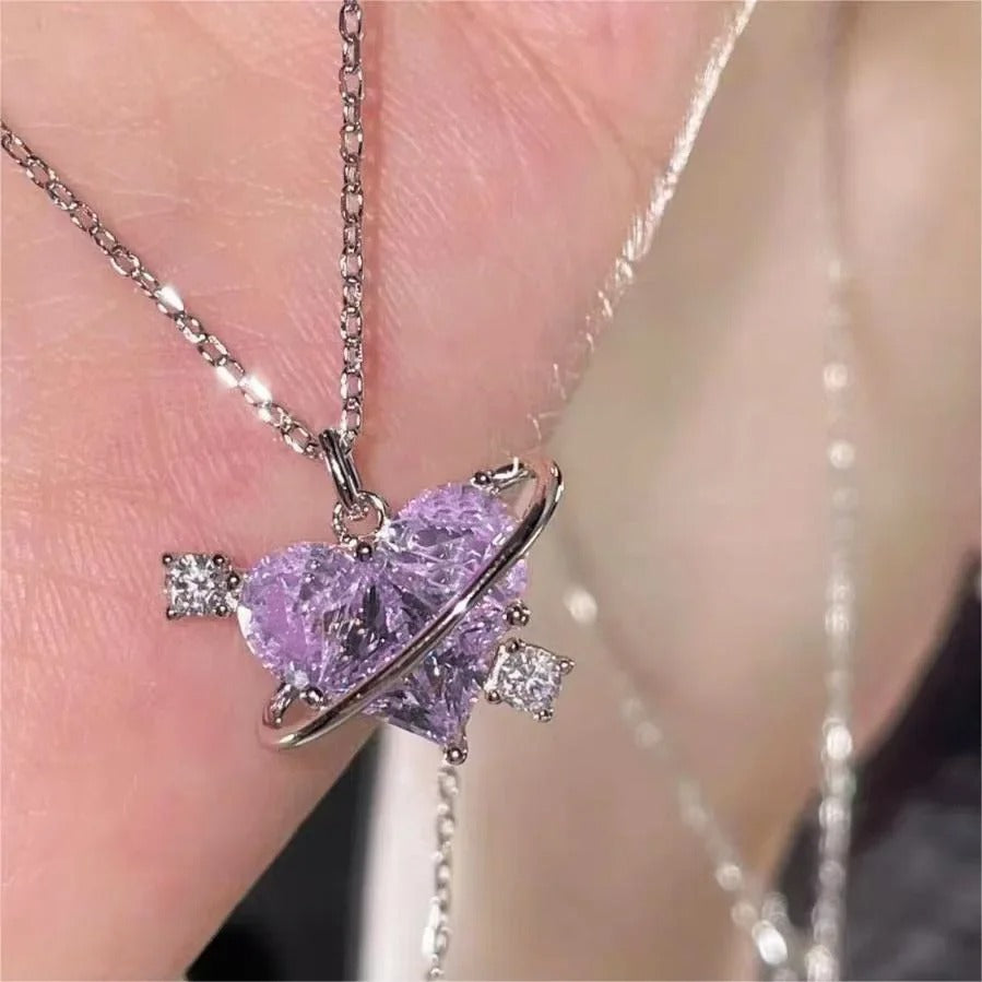 Y2K Pink Heart Zircon Punk Necklace