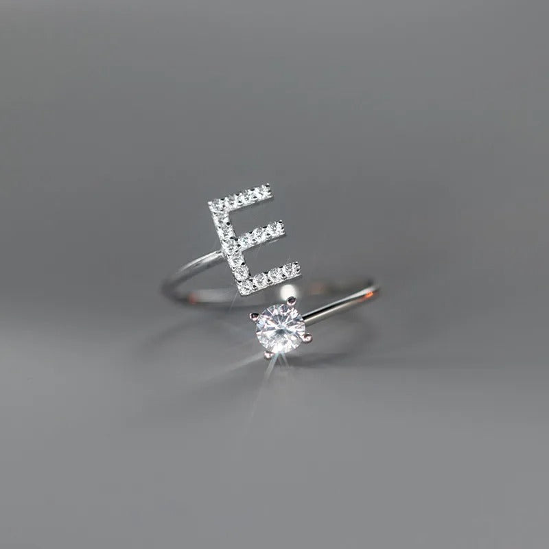 Zircon Initial A-Z Letter Ring For Women Metal