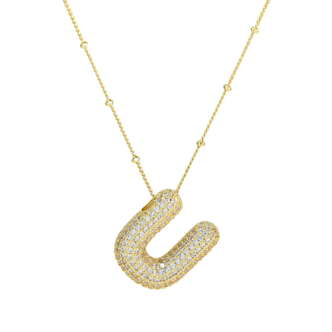 Brass Zircon Balloon Letter Pendant Necklace