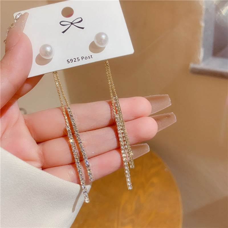 Korean Long Tassel Pearl Dangle Earrings