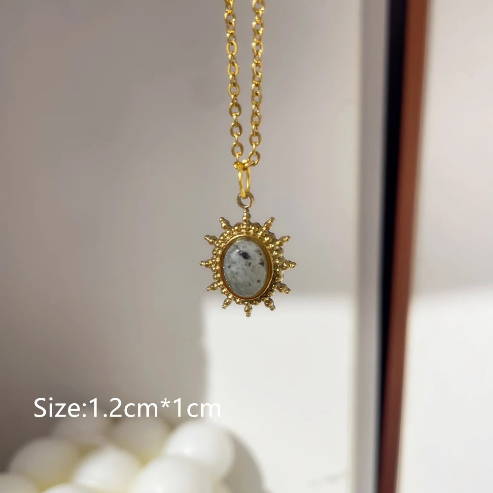 HangZhi Gray Enamel Star & Sun Pendant Necklace - Stainless Steel Clavicle Chain Jewelry