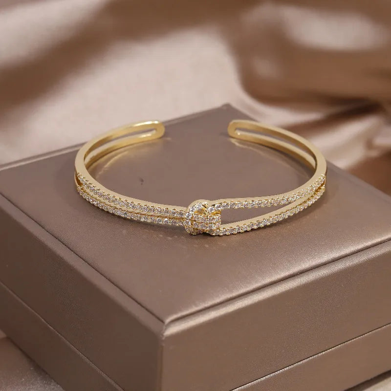 Exquisite AAA Luxury Full Zircon Knot Bracelet - Elegant Adjustable Wedding Jewelry