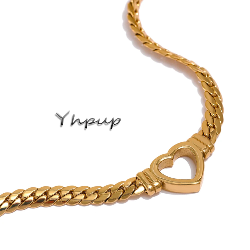 Yhpup Stainless Steel Heart Chain Necklace - Waterproof Fashion Jewelry for Women