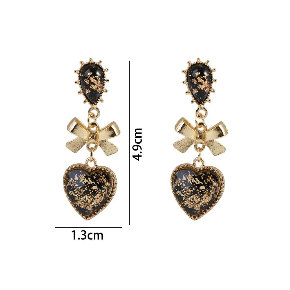 Golden Bowknot Heart Resin Earrings – Korean Valentine's Day Jewelry Gift