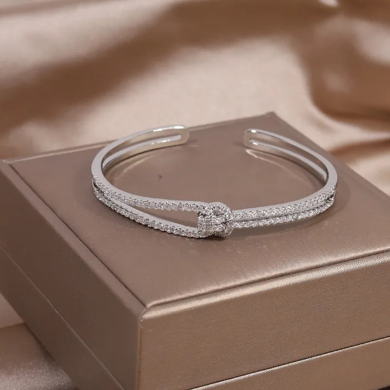 Exquisite AAA Luxury Full Zircon Knot Bracelet - Elegant Adjustable Wedding Jewelry