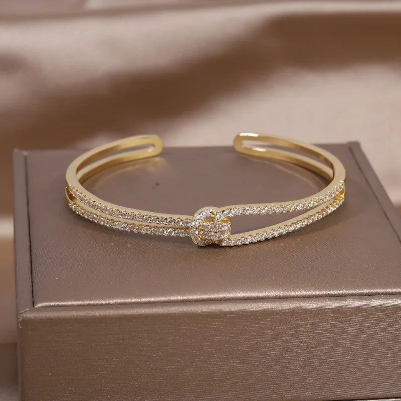 Exquisite AAA Luxury Full Zircon Knot Bracelet - Elegant Adjustable Wedding Jewelry