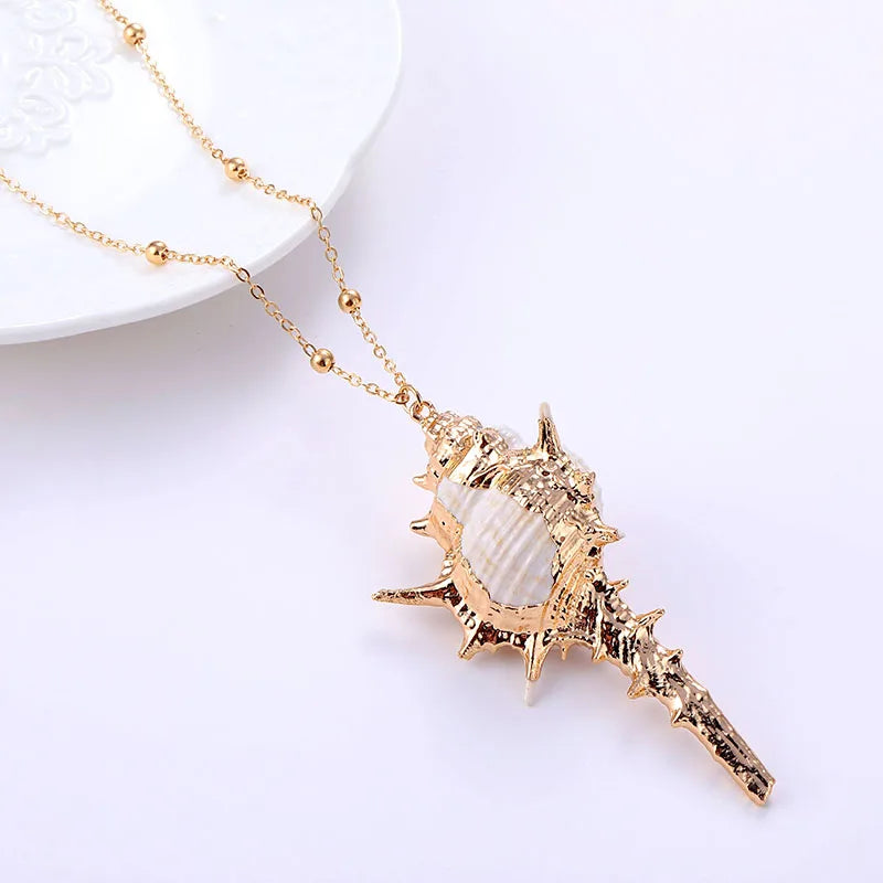 Boho Conch Shell Pendant Necklace – Summer Beach Jewelry for Women