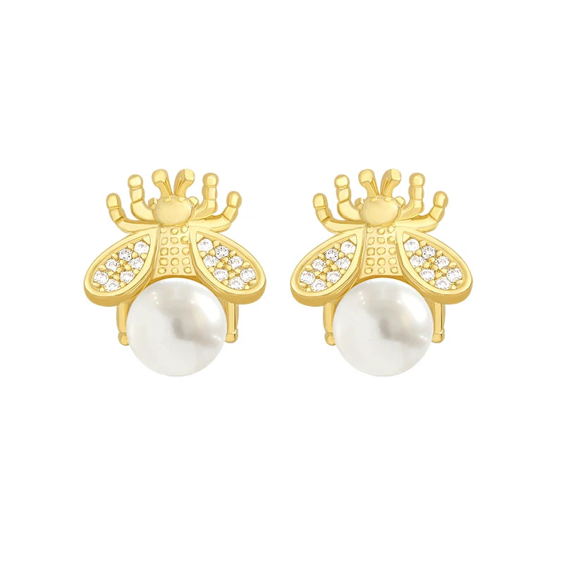 Pearl Bee Earrings – Luxurious Korean Fashion Insect Jewelry for Women