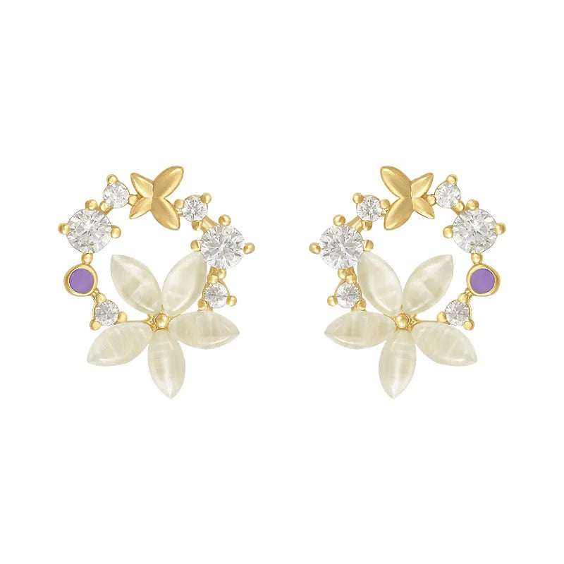 Fashionable Flower Butterfly Earrings - Elegant Jewelry