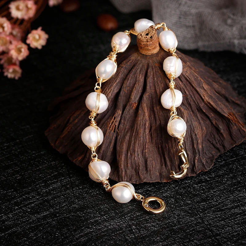 Handmade 14K Gold Filled Baroque Pearl Bracelet - Birthday Gift Jewelry for Women