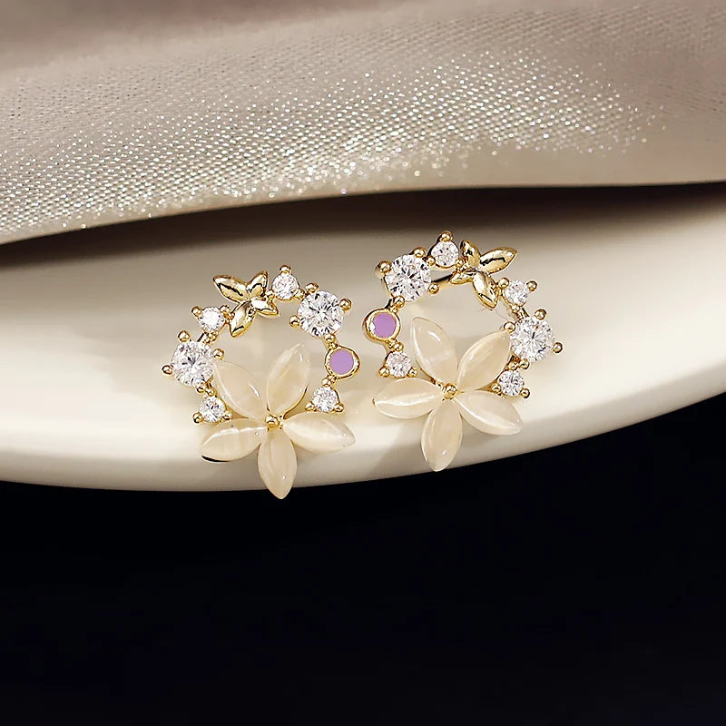 Fashionable Flower Butterfly Earrings - Elegant Jewelry