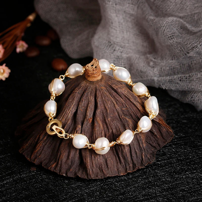 Handmade 14K Gold Filled Baroque Pearl Bracelet - Birthday Gift Jewelry for Women