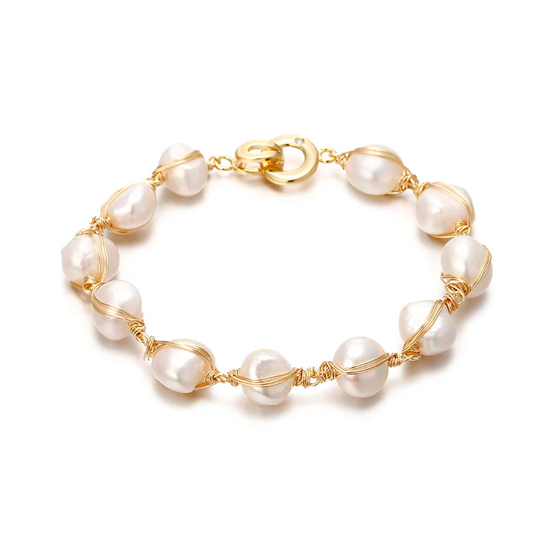 Handmade 14K Gold Filled Baroque Pearl Bracelet - Birthday Gift Jewelry for Women