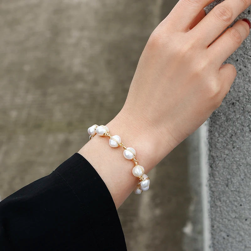 Handmade 14K Gold Filled Baroque Pearl Bracelet - Birthday Gift Jewelry for Women