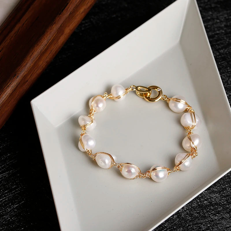 Handmade 14K Gold Filled Baroque Pearl Bracelet - Birthday Gift Jewelry for Women