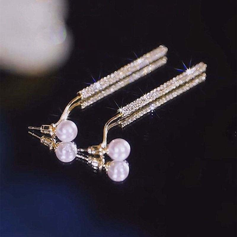 Korean Long Tassel Pearl Dangle Earrings