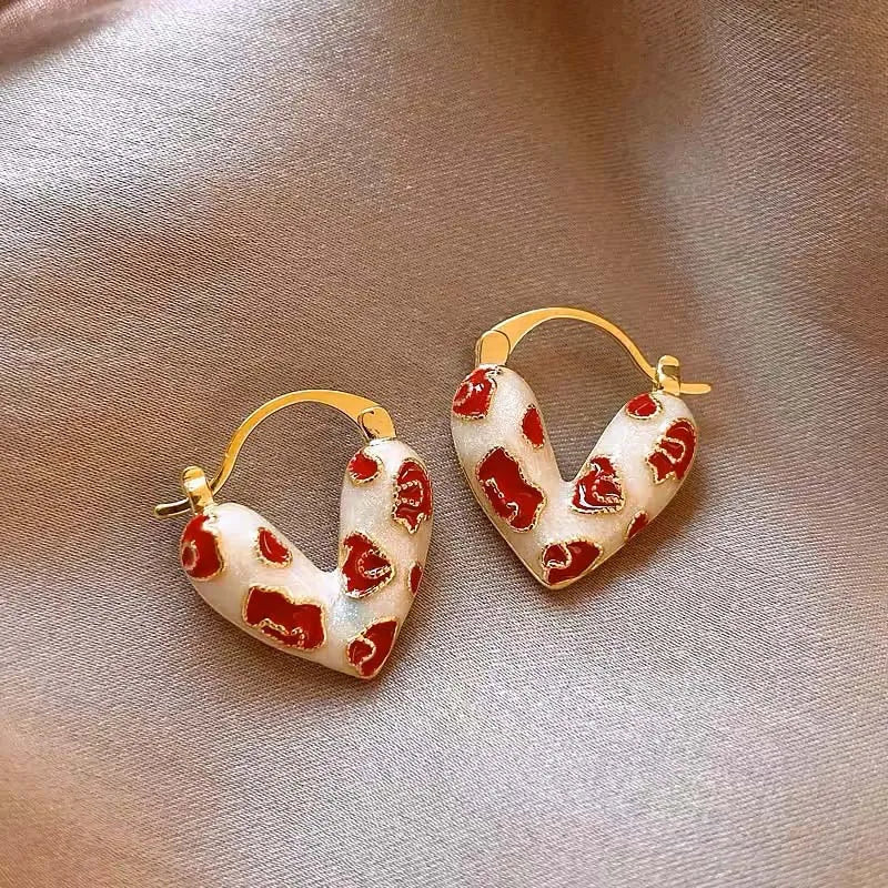 Trendy Red Dripping Oil Heart Hoop Earrings